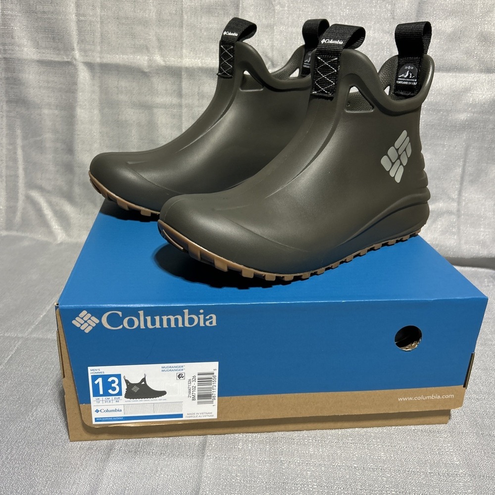 Columbia Mudranger  Rain Boot Mid Slip-on Grey Green Mens 13 NIB‎ Waterproof